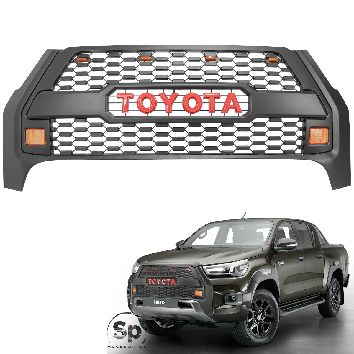 PARRILLA TIPO TRD PARA TOYOTA HILUX REVO LÍNEA NUEVA 2021 - 2023