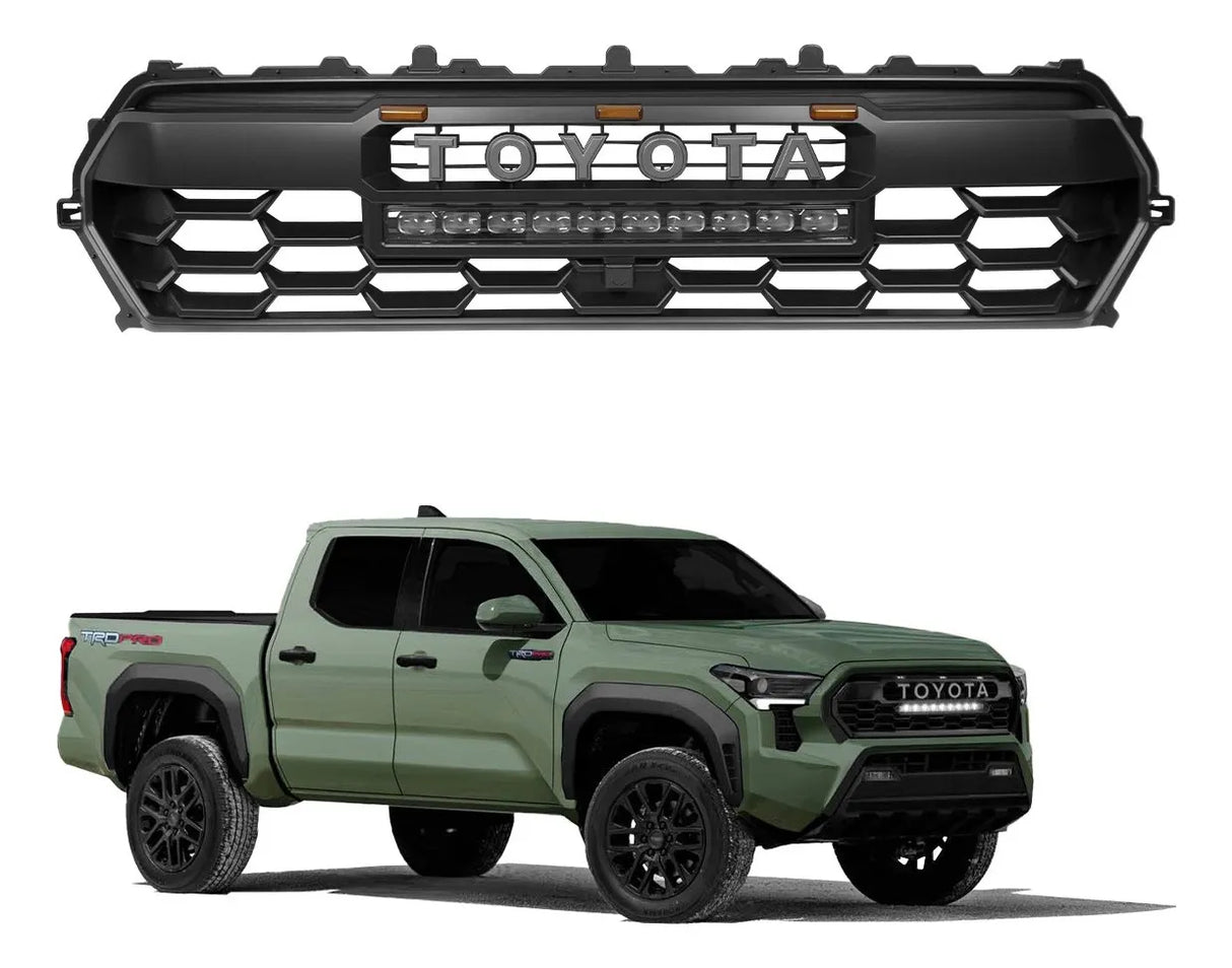 Parrilla Tacoma Trd Pro Con Barra LED y 3 LED Ambar Para Toyota Tacoma 2024 AL 2026 Nueva Linea