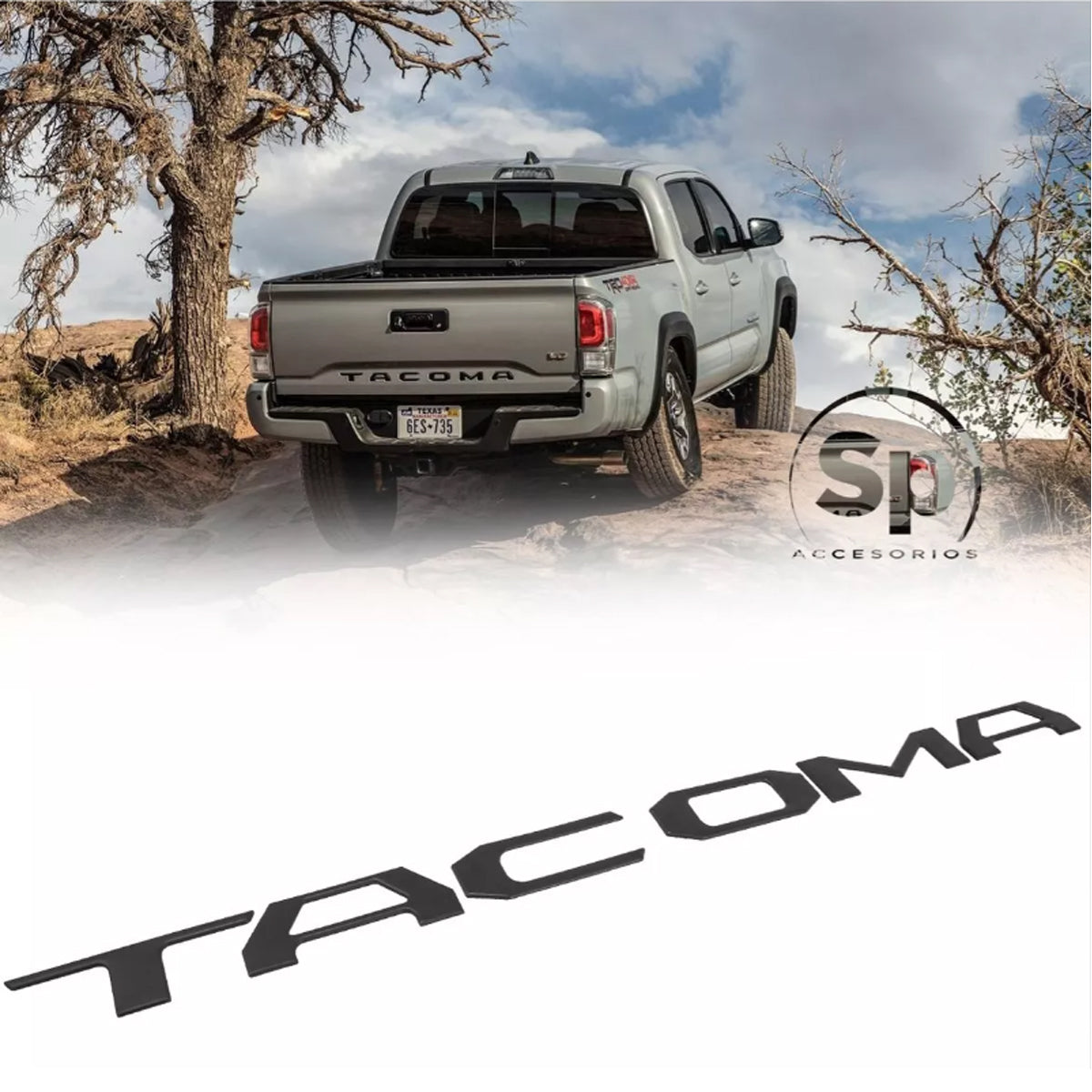 EMBLEMA LETRAS TOYOTA PARA TACOMA BATEA NEGRO 2016 - 2021 TRASERAS