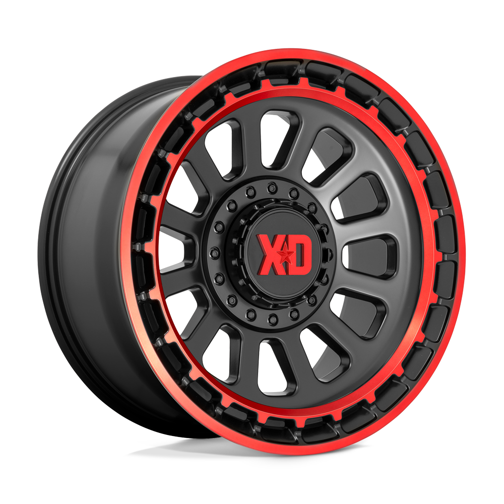 RINES KMC 17X9 6X114.3 / 139.7 XD OMEGA SATIN BLACK MACHINED LIP W/ RED TINT