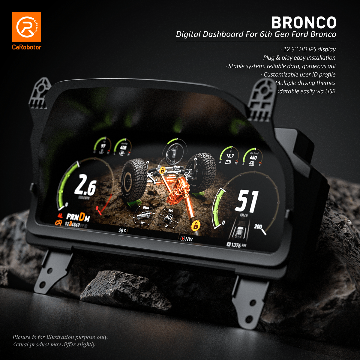 Tablero digital CaRobotor B Pro Bronco | Panel HD de 12,3″ (para Bronco de 6.ª generación) 2021-2025