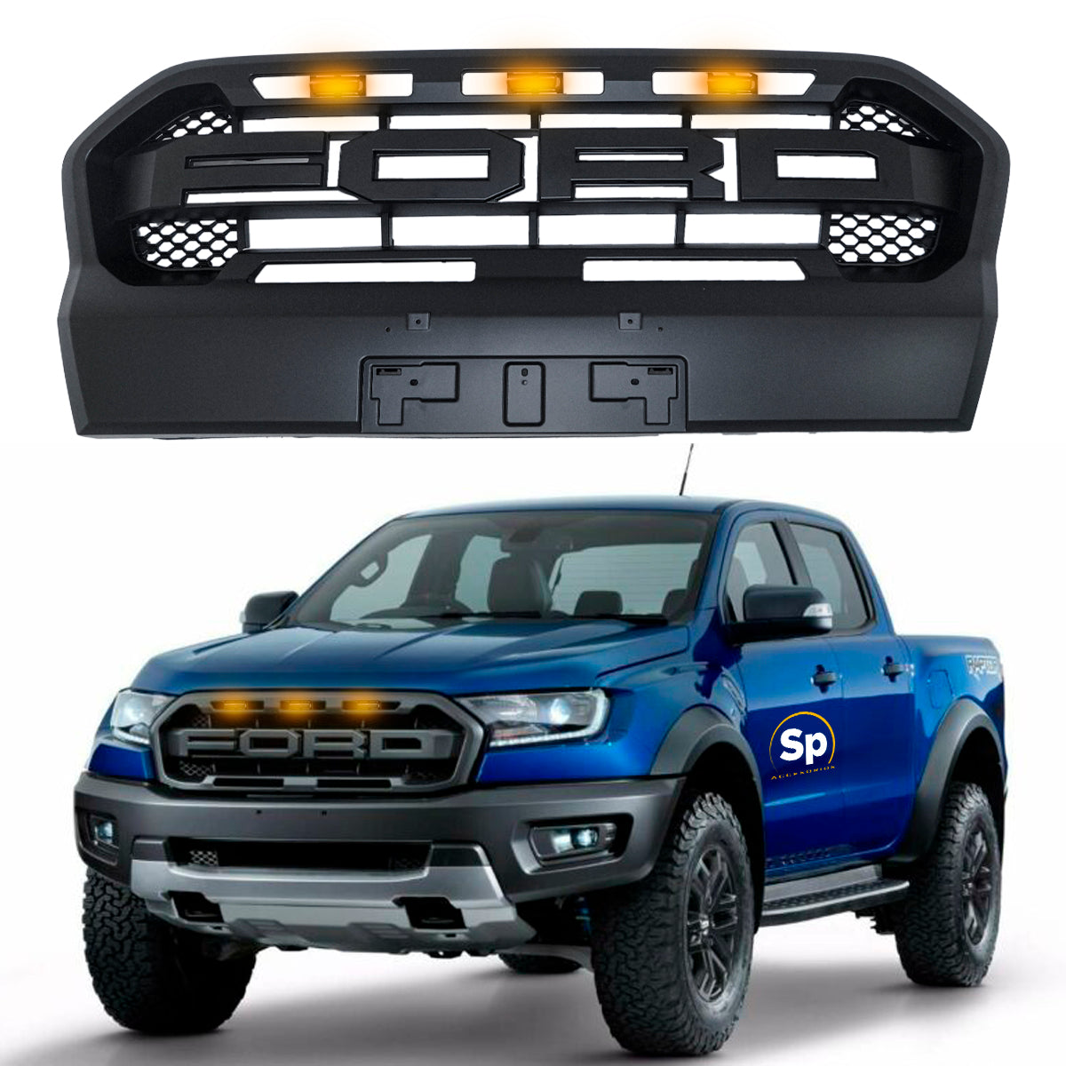 PARRILLA DELANTERA LUZ AMBAR PARA FORD RANGER T8 2018+
