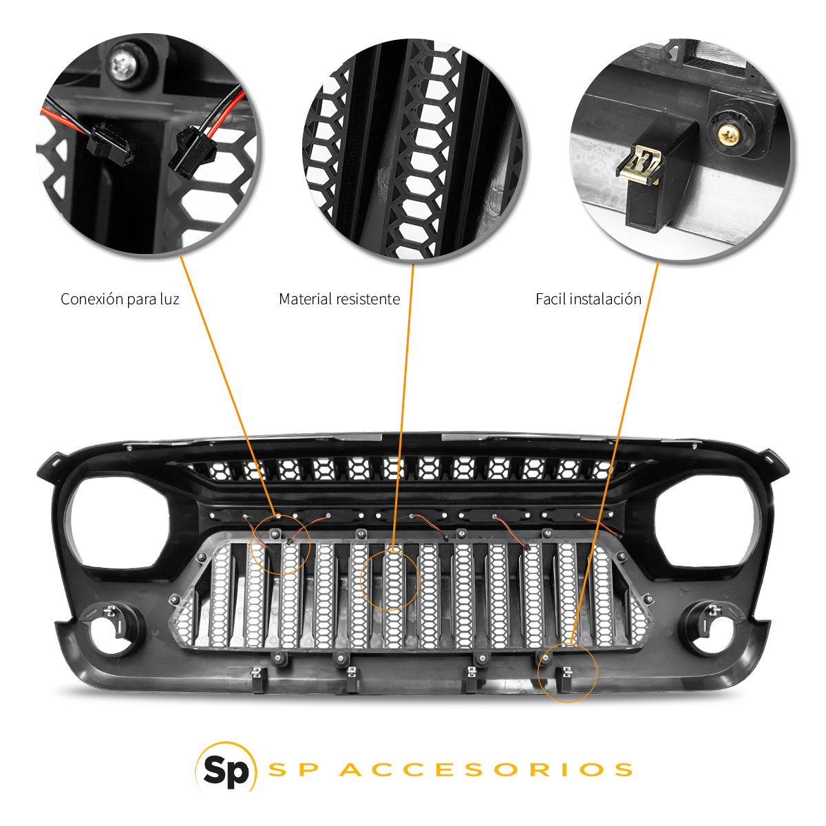 PARRILLA DE JK CON LED JEEP WRANGLER 2007 A 2017 OFF ROAD 4X4