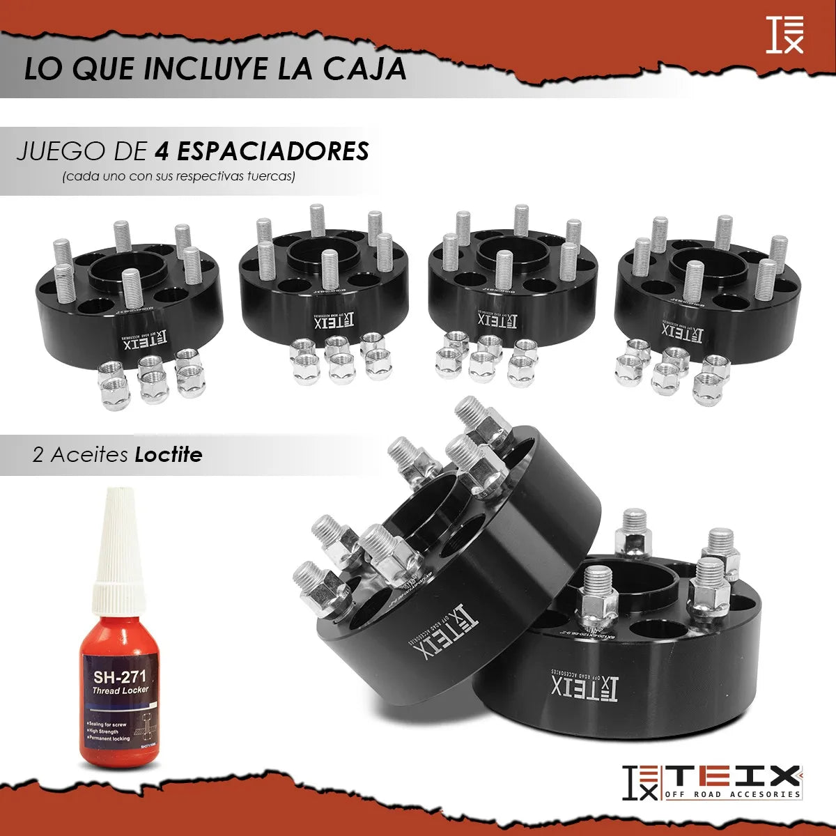 KIT ESPACIADORES 2" 6X120 LLANTA CB66.9 14X1.5