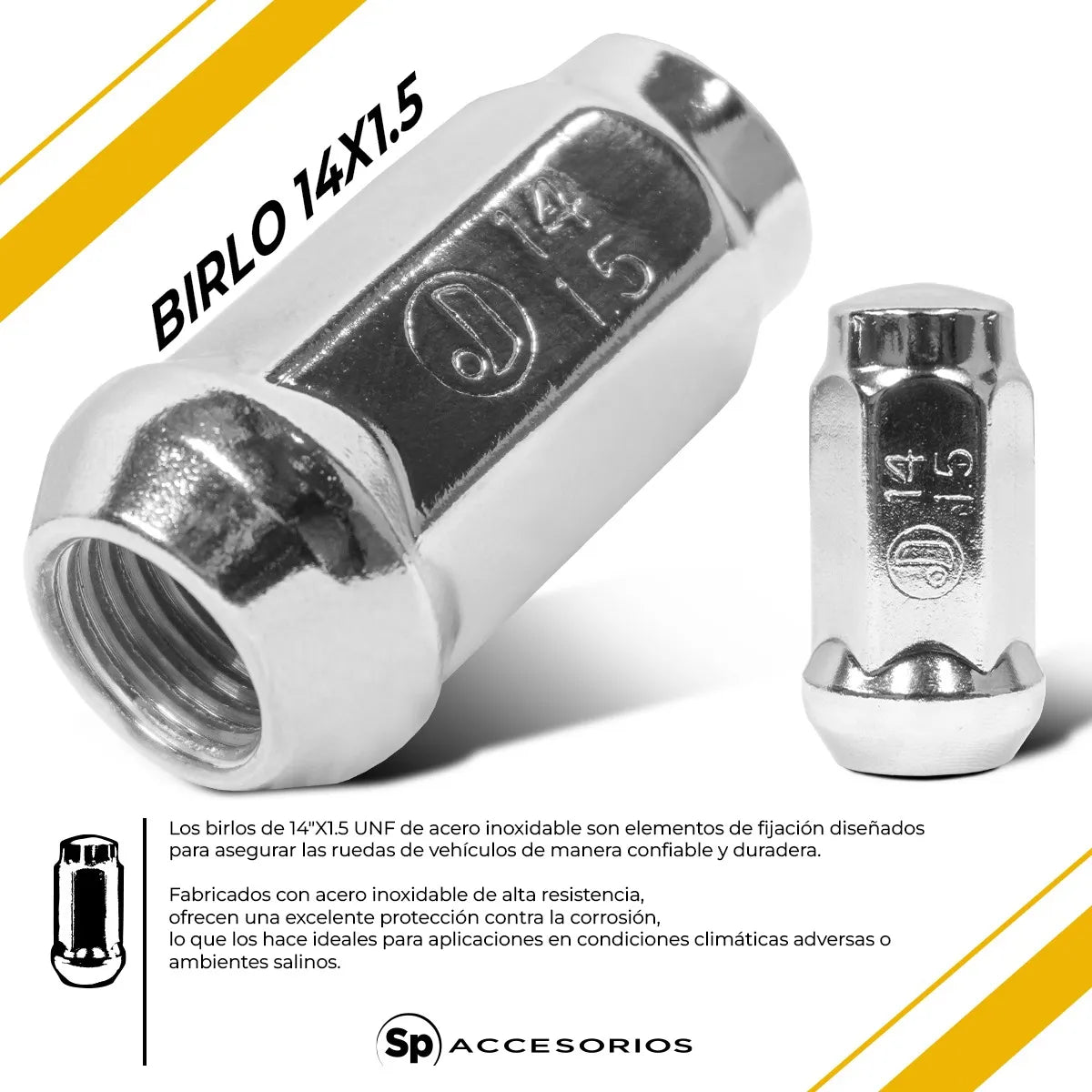 Birlos Tuercas 14x1.5 Cromadas 24pz