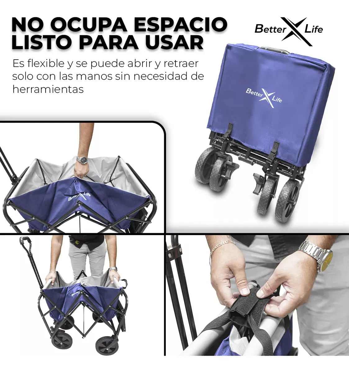 Carrito Vagon Plegable Multiusos Con Mesa Y Frenos Black