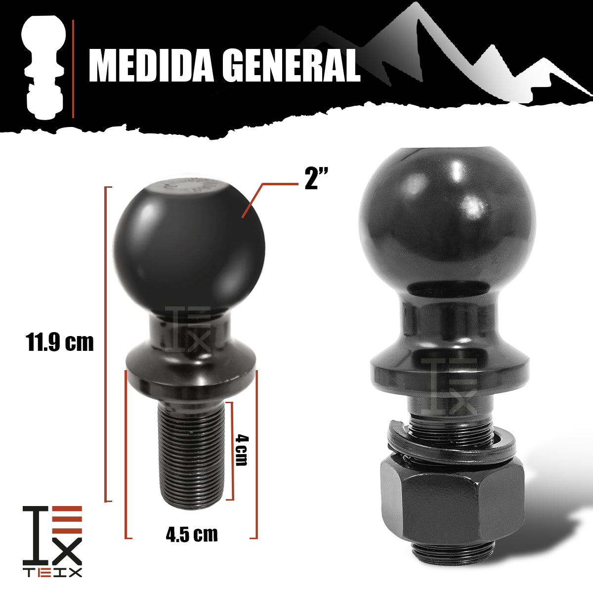 BOLA NEGRA COPLE TIRON REMOLQUE 2 PULGADAS ARRASTRE 6000 LBS