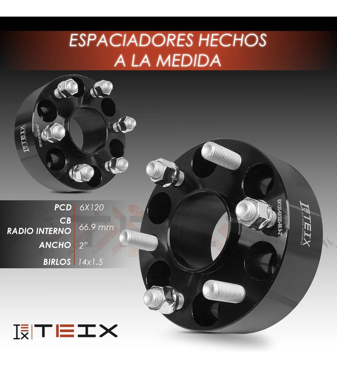 KIT ESPACIADORES 2" 6X120 LLANTA CB66.9 14X1.5