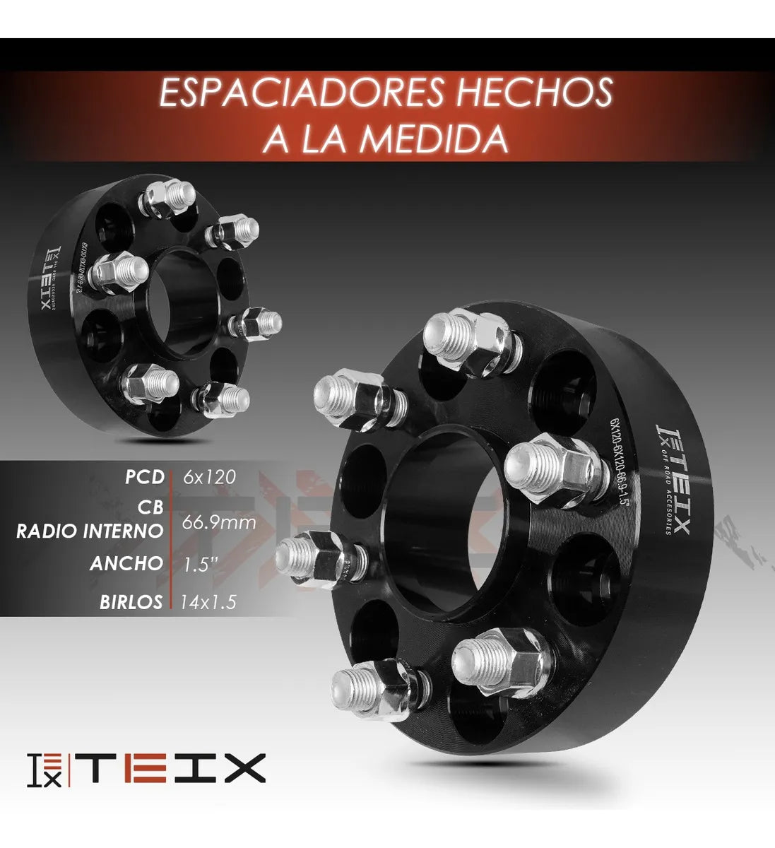 KIT ESPACIADORES TEIX 1.5 PULG PARA CHEVROLET COLORADO 2016  - 2022 6/120