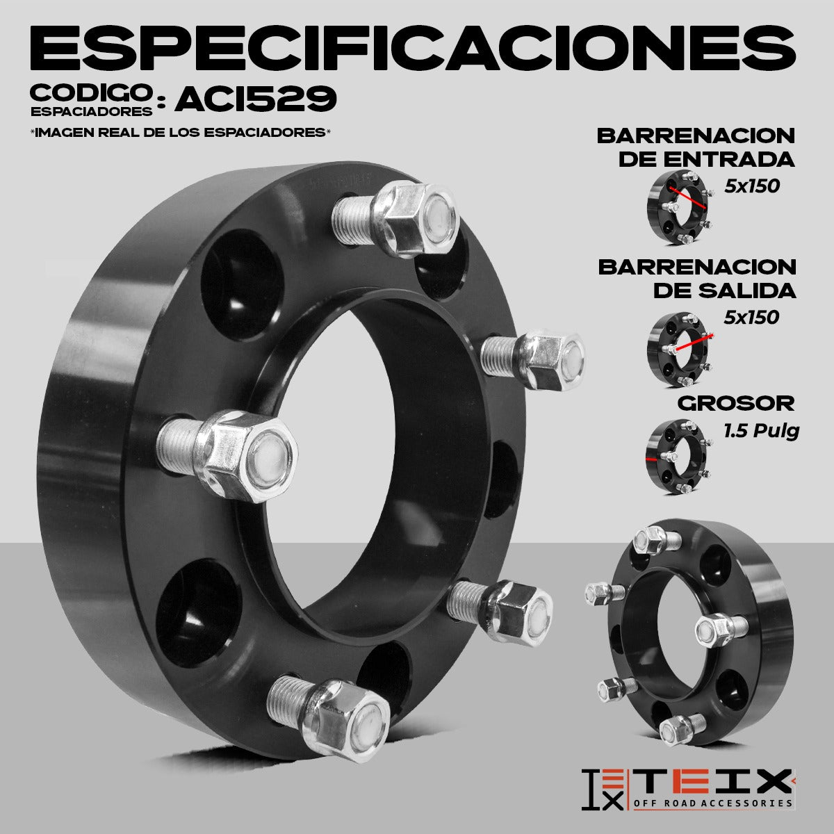 KIT ESPACIADORES TEIX 1.5 PULG PARA TOYOTA TUNDRA 2007-2021 5/150 CB110