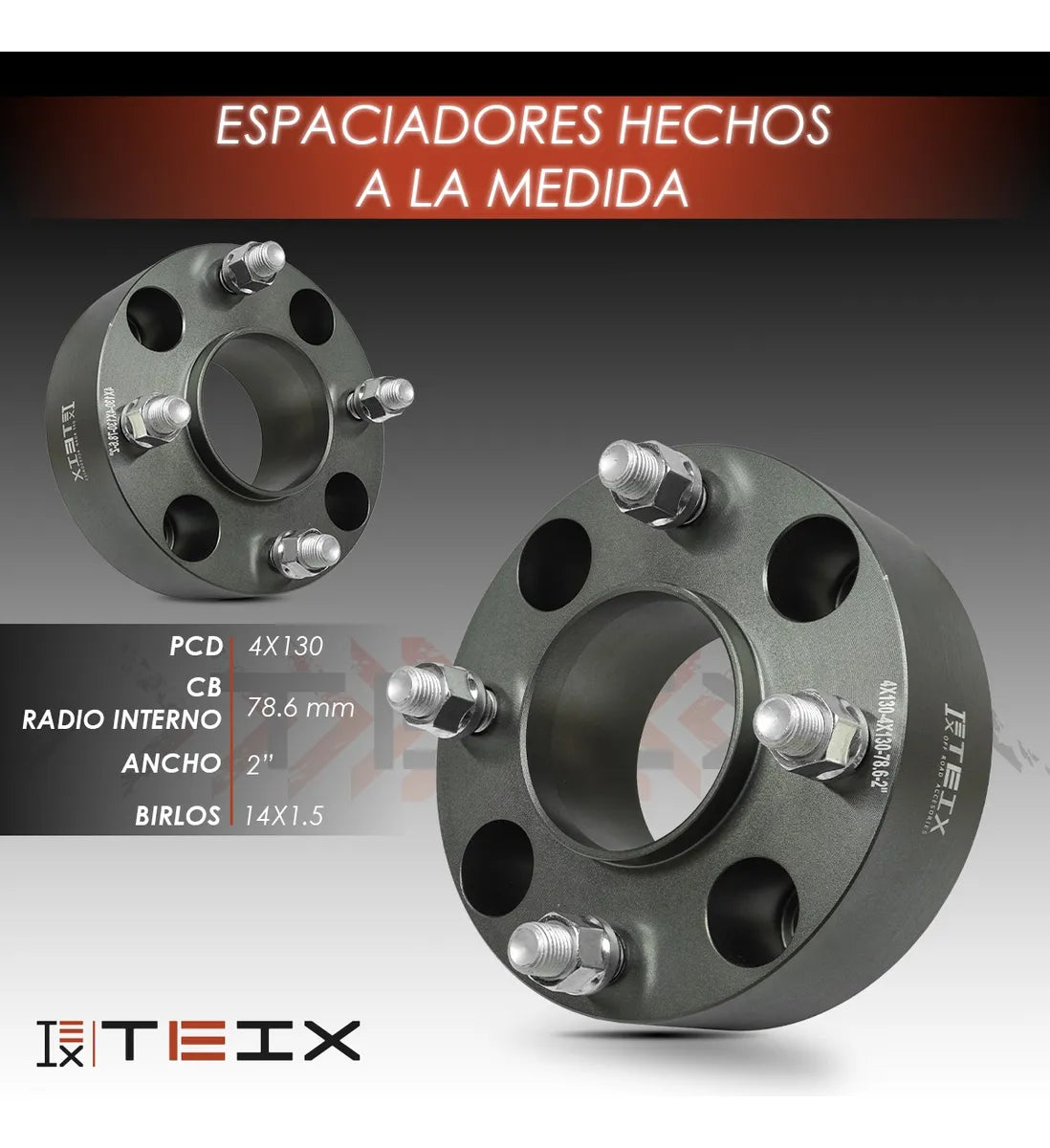 Espaciador Teix Gris 4x130 78.6mm 14x1.5 2 Ceja Vocho 80-03