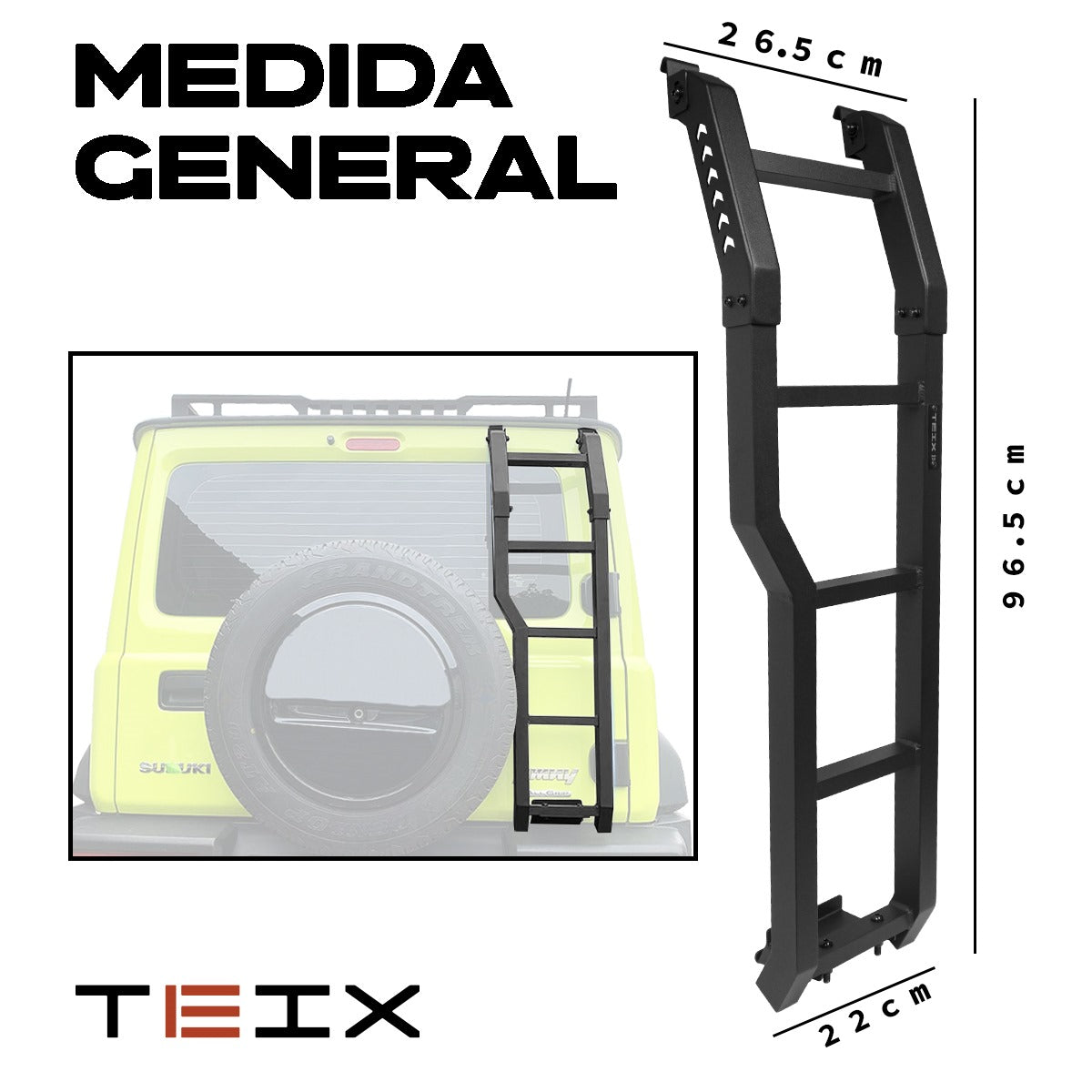 ESCALERA TRASERA PARA LLANTA GRANDE TEIX OFF ROAD SUZUKI JIMNY 2019-2024