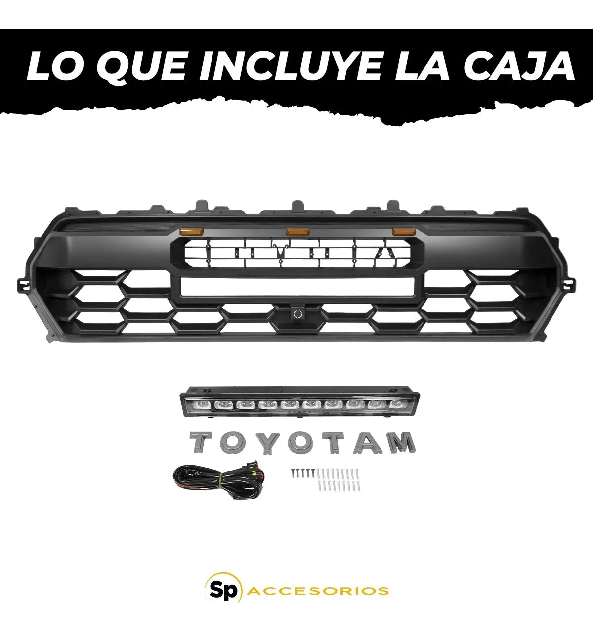 Parrilla Tacoma Trd Pro Con Barra LED y 3 LED Ambar Para Toyota Tacoma 2024 AL 2026 Nueva Linea