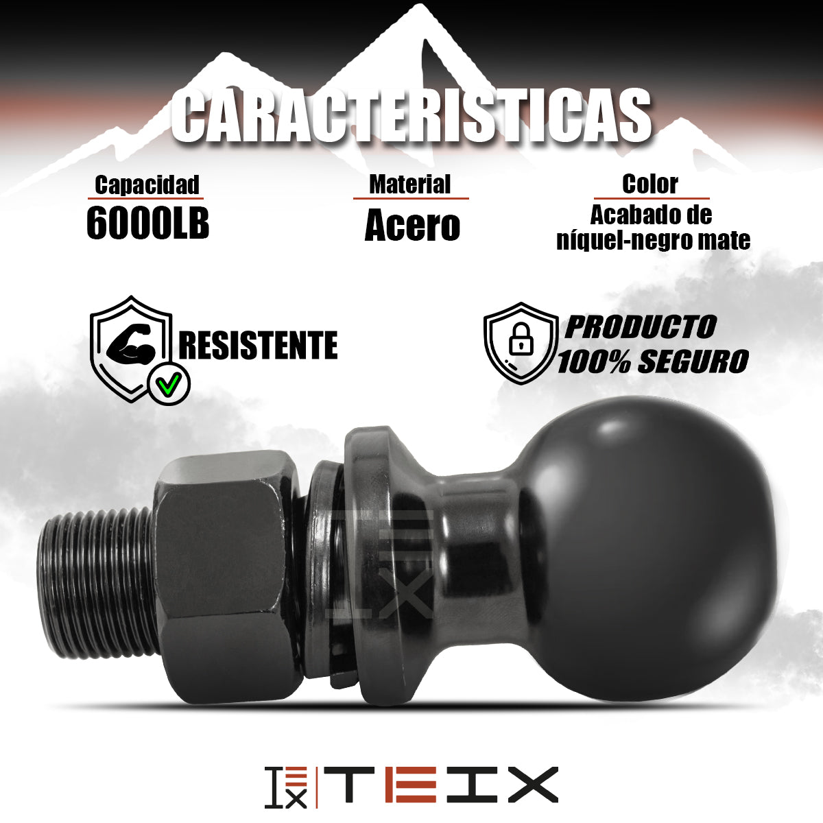 BOLA NEGRA COPLE TIRON REMOLQUE 2 PULGADAS ARRASTRE 6000 LBS