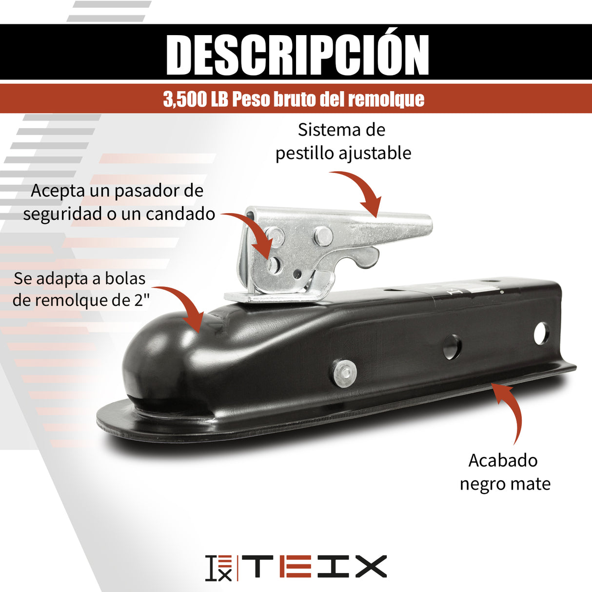 TIRON DE REMOLQUE RECTO BOLA 2 CANAL 2 COPLE 3500LB UNIVERSAL