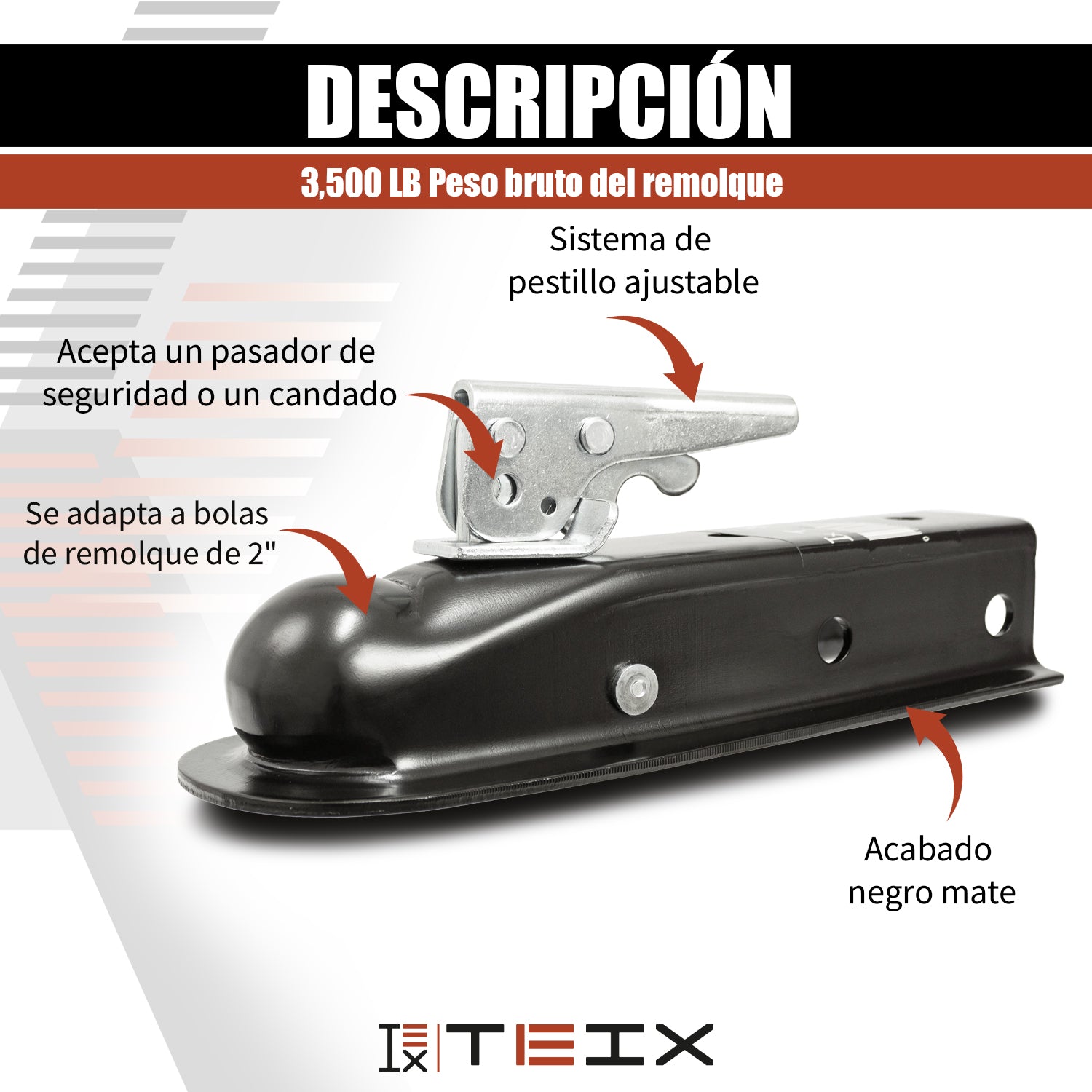 TIRON DE REMOLQUE RECTO BOLA 2 CANAL 2 COPLE 3500LB UNIVERSAL