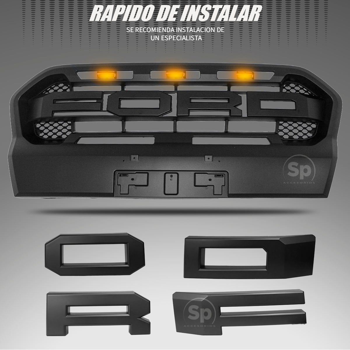 PARRILLA DELANTERA LUZ AMBAR PARA FORD RANGER T8 2018+