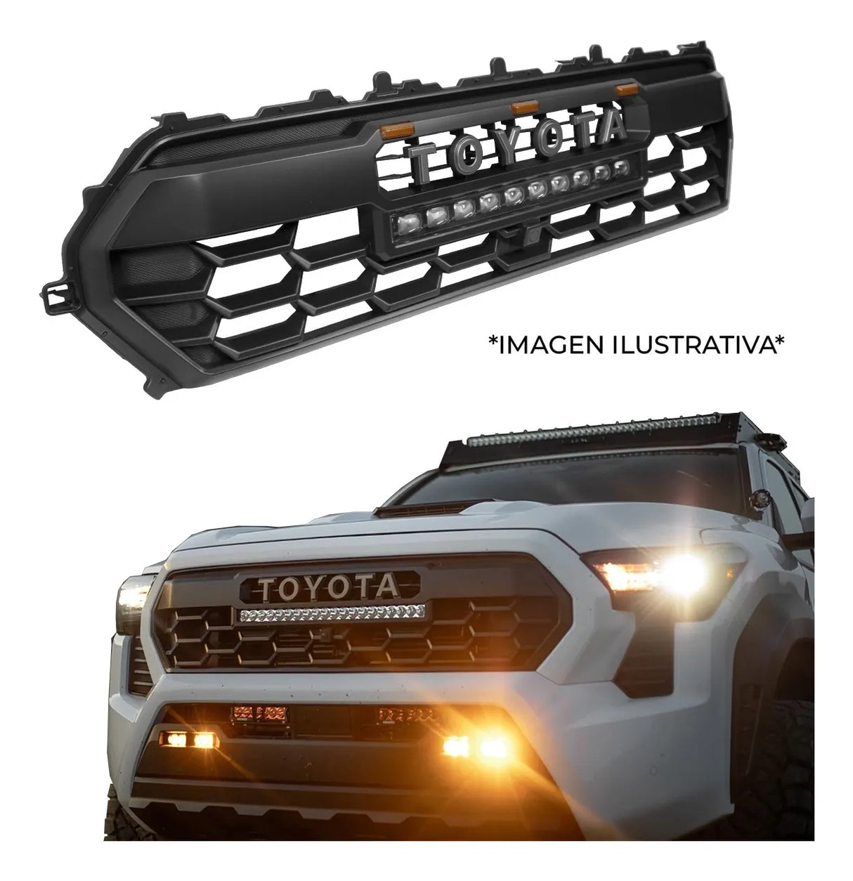 Parrilla Tacoma Trd Pro Con Barra LED y 3 LED Ambar Para Toyota Tacoma 2024 AL 2026 Nueva Linea