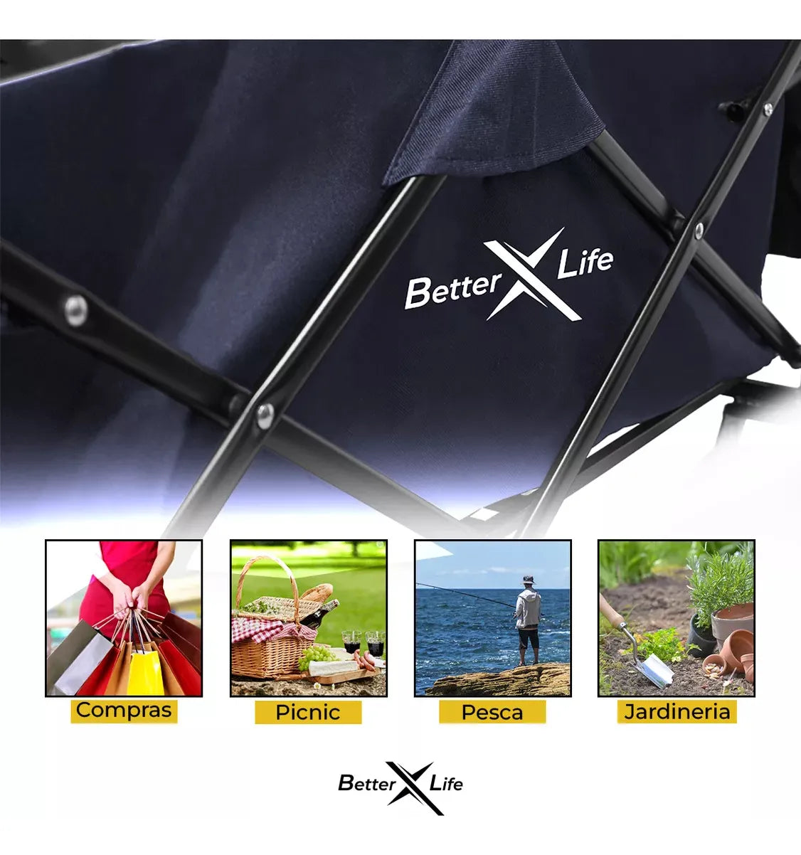 Carrito Vagon Plegable Multiusos Con Mesa Y Frenos Black