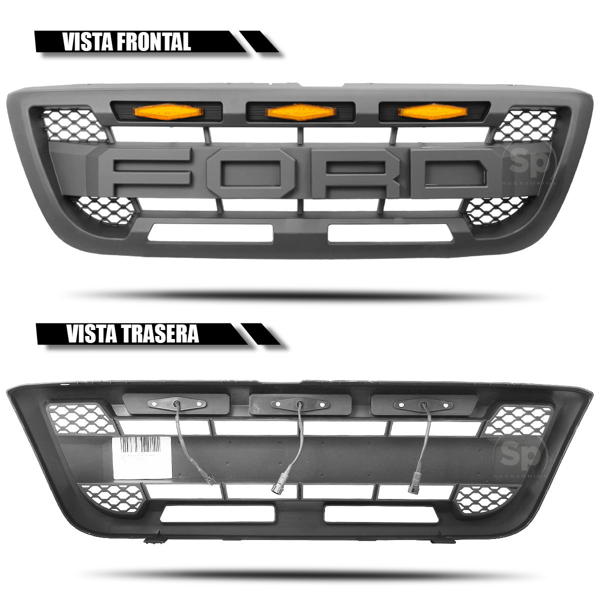 PARRILLA TIPO RAPTOR PARA FORD RANGER 1998 A 2000 LEDS ÁMBAR