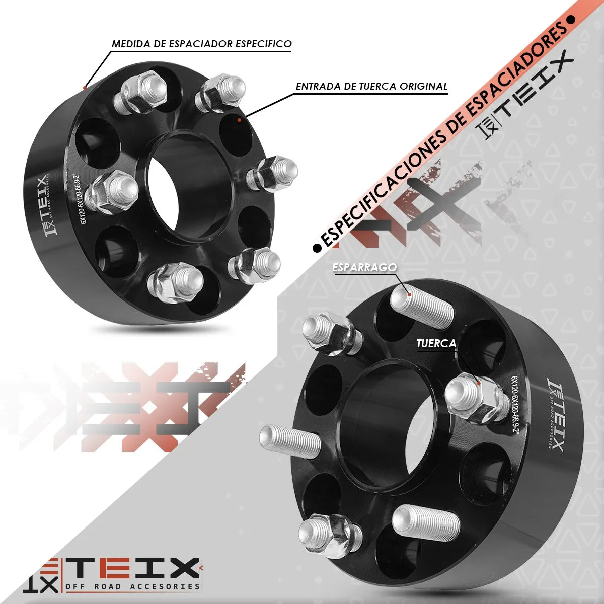 KIT ESPACIADORES 2" 6X120 LLANTA CB66.9 14X1.5