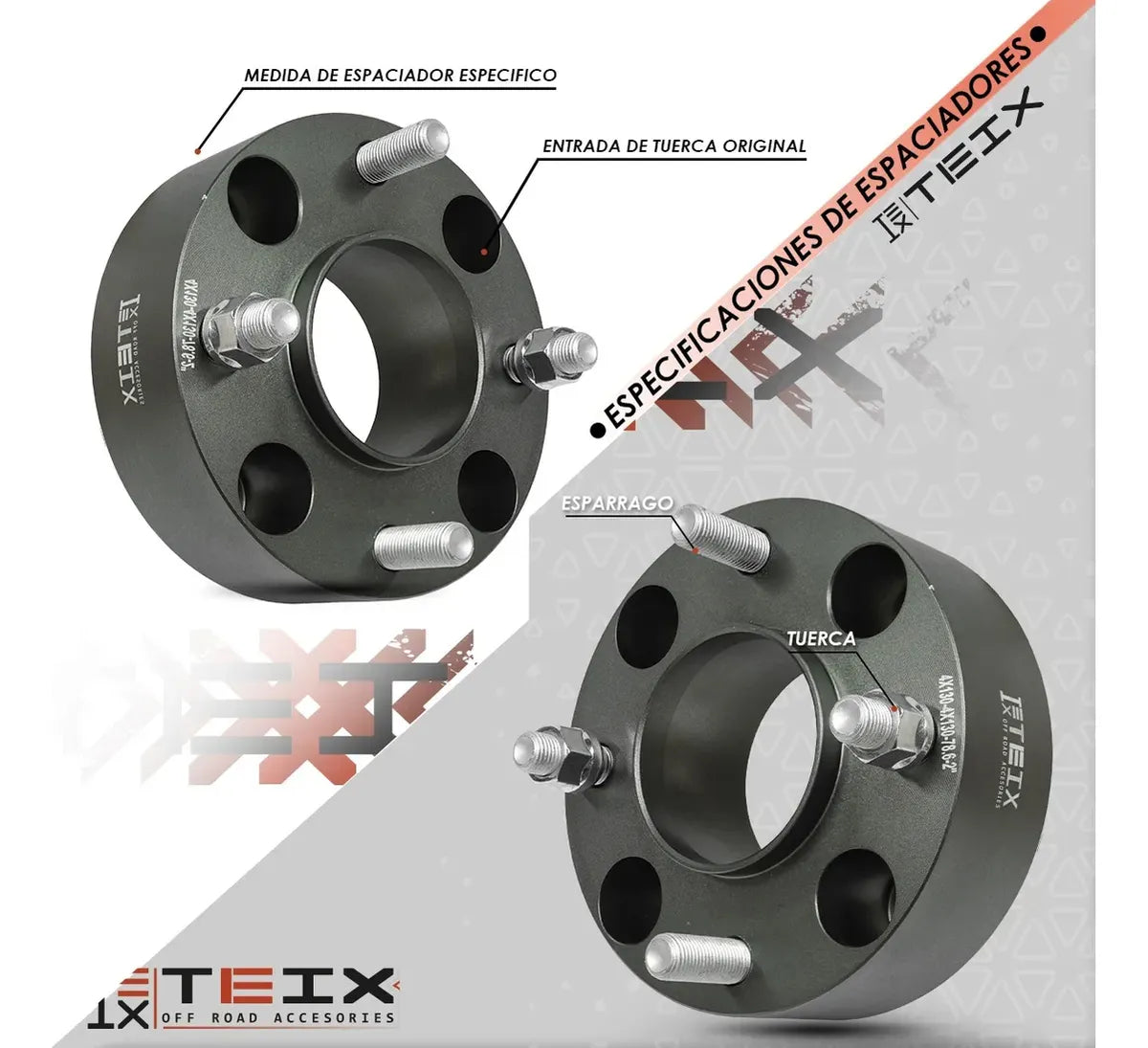 Espaciador Teix Gris 4x130 78.6mm 14x1.5 2 Ceja Vocho 80-03