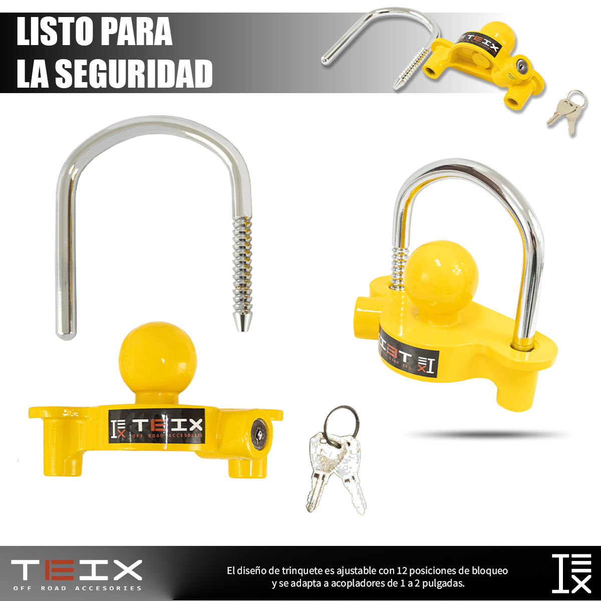 CANDADO PARA ACOPLE DE REMOLQUE PARA BOLA 1- 7/8" A 2-5/16" TEIX AMARILLO