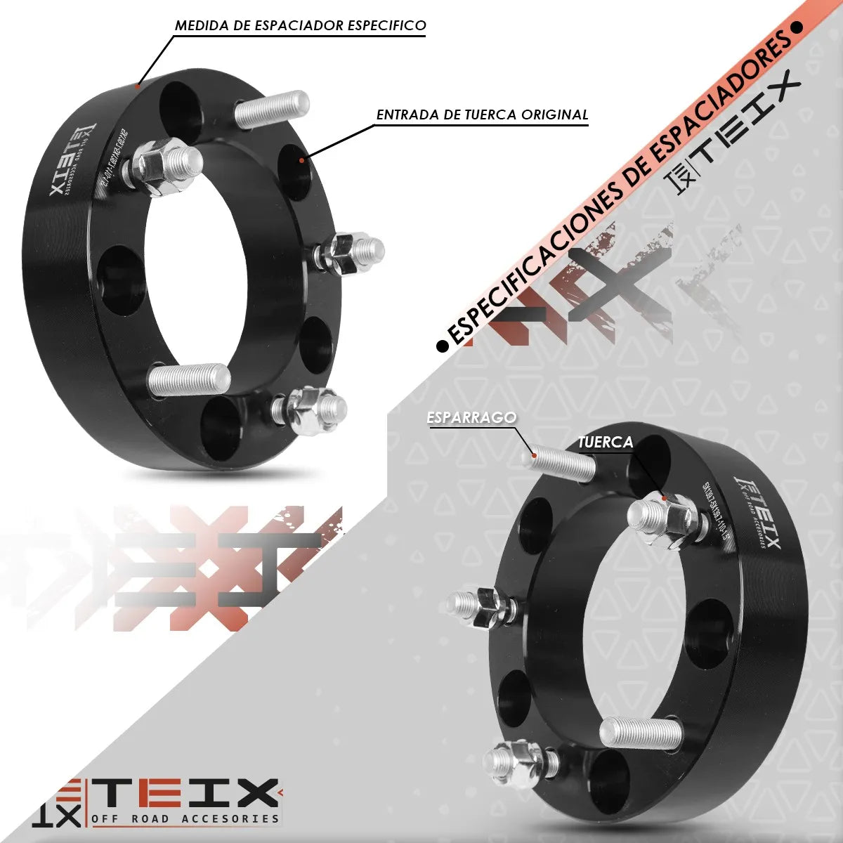 Kit Espaciadores Suzuki Jimny 2019-2023/ Suzuki Grand vitara y Escudo 98-2005/ Suzuki sidekick 89-98/ Suzuki Samurai 84-97/ Chevrolet Geo Tracker 89-98/ Chevrolet Tracker 99-2004/ 1.5 PuLG 5/139 Llanta Cb110