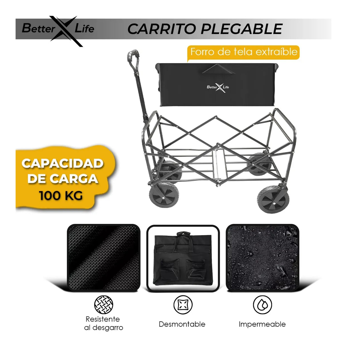 Carrito Vagon Plegable Uso Rudo Para Mercado Mercancia Trx