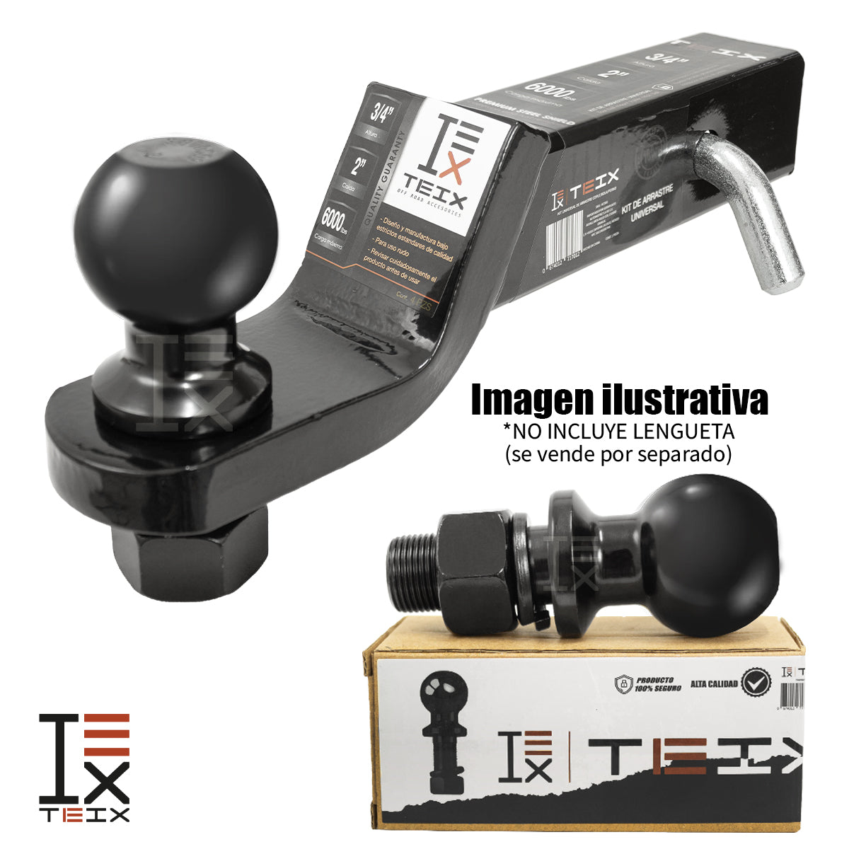 BOLA NEGRA COPLE TIRON REMOLQUE 2 PULGADAS ARRASTRE 6000 LBS