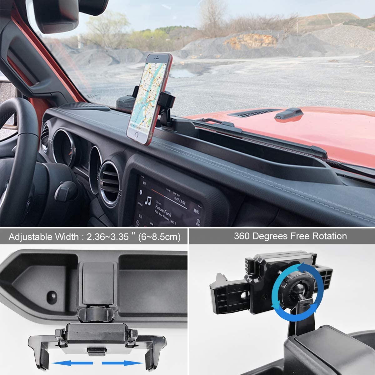 SOPORTE DE TELÉFONO DE TABLERO ABS PARA JEEP WRANGLER JL 2018 - 2024