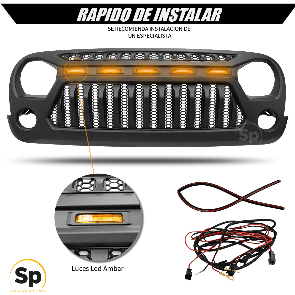 PARRILLA DE JK CON LED JEEP WRANGLER 2007 A 2017 OFF ROAD 4X4