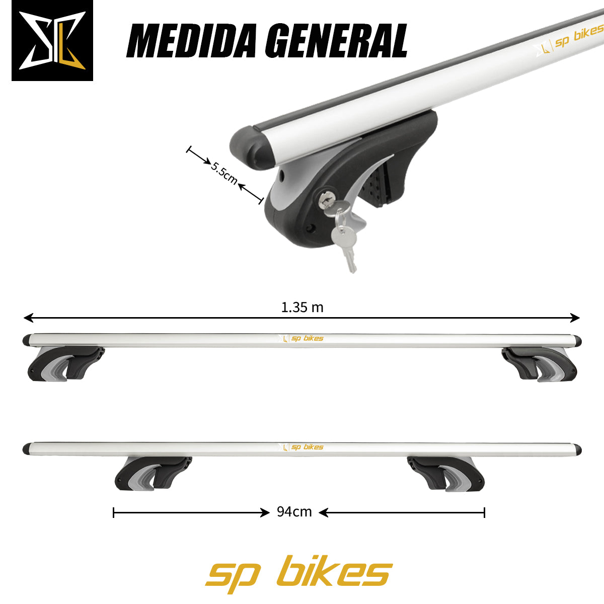 BARRAS TRANSVERSALES PORTAEQUIPAJE SP BIKES C/LLAVE 135CM