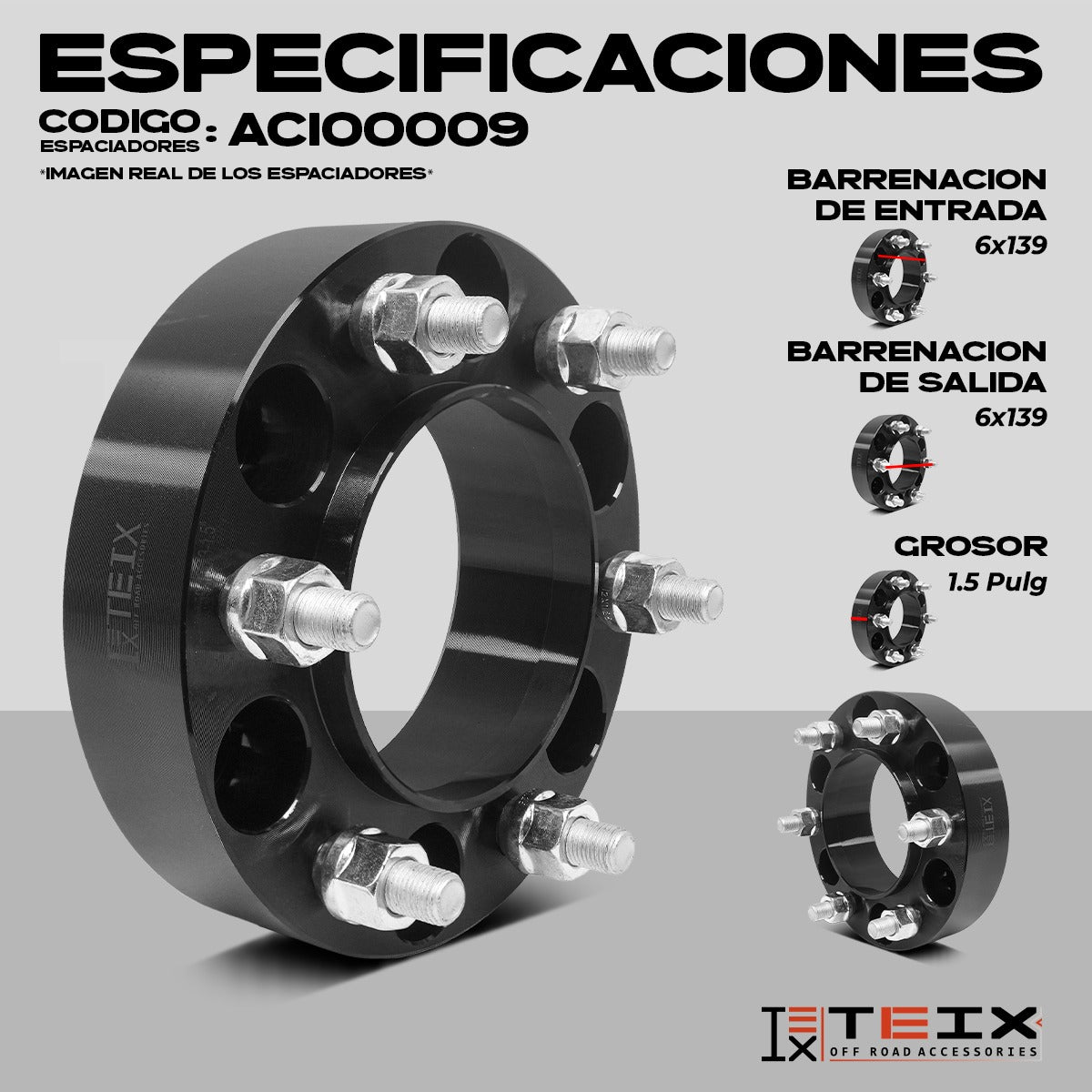 KIT ESPACIADORES 1.5" 6/139 CB 100.3MM 12X1.25