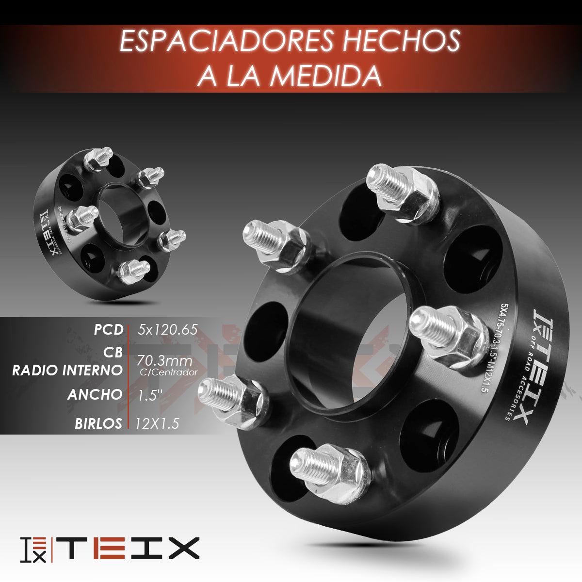 KIT ESPACIADORES 1.5" 5/120.65 CB 70.3MM 12X1.5