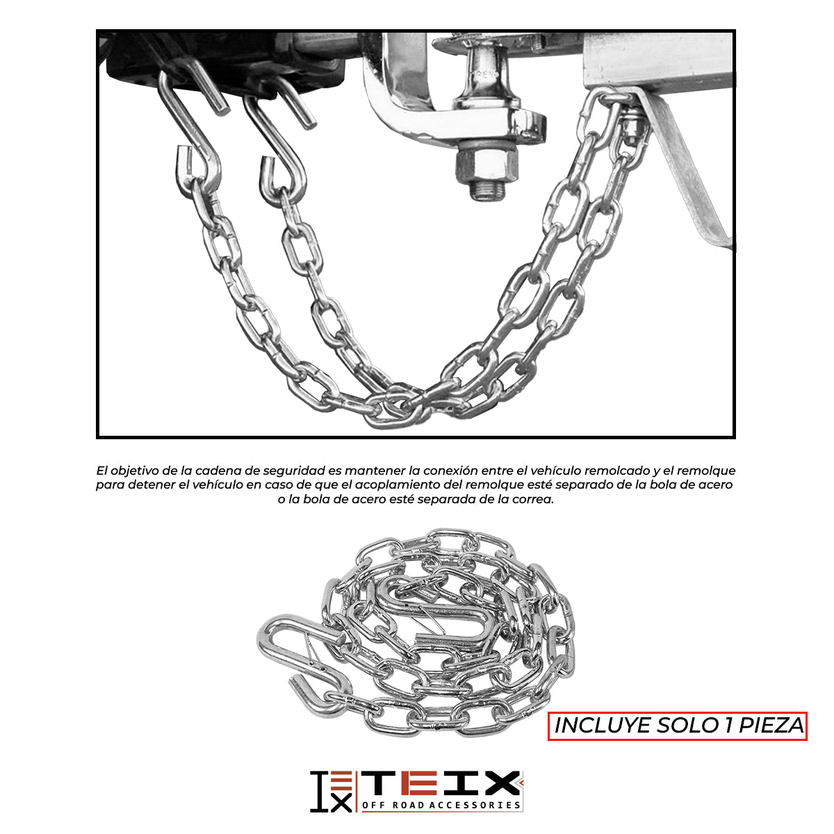 CADENA DE SEGURIDAD PARA REMOLQUE CON GANCHOS 3000 LB 1/4“ x 48” TEIX