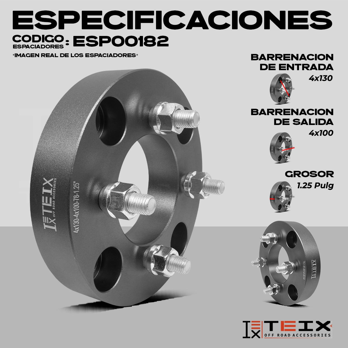 Adaptador Gris Vocho 4x130 A 4x100 Teix 4 Birlos