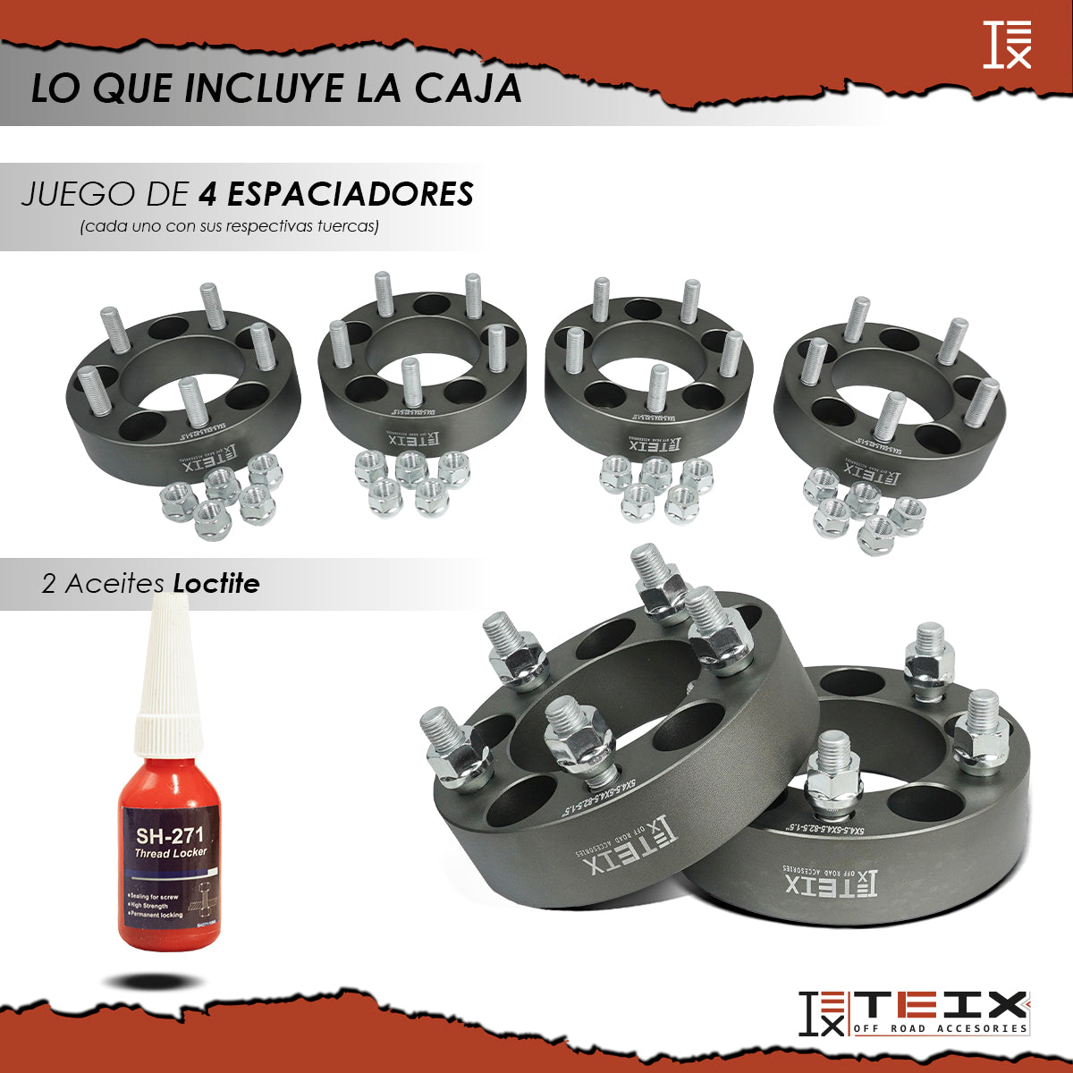 Espaciador 5x4.5/82.5mm/12x1.5/1.5in Sin Centro Teix Gris
