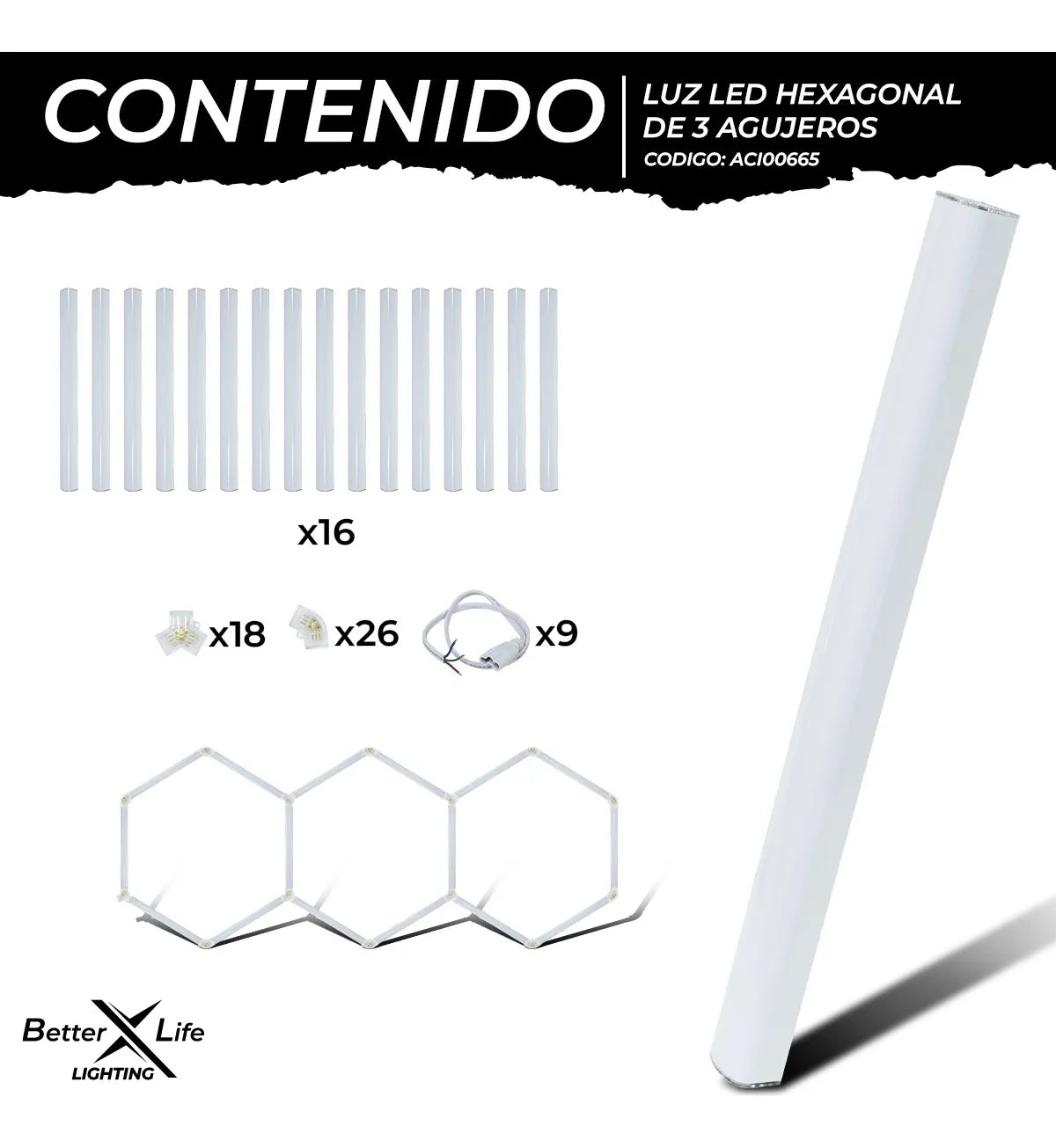 Luz Led Hexagonal De Techo Better Life 128w 234.7x93cm