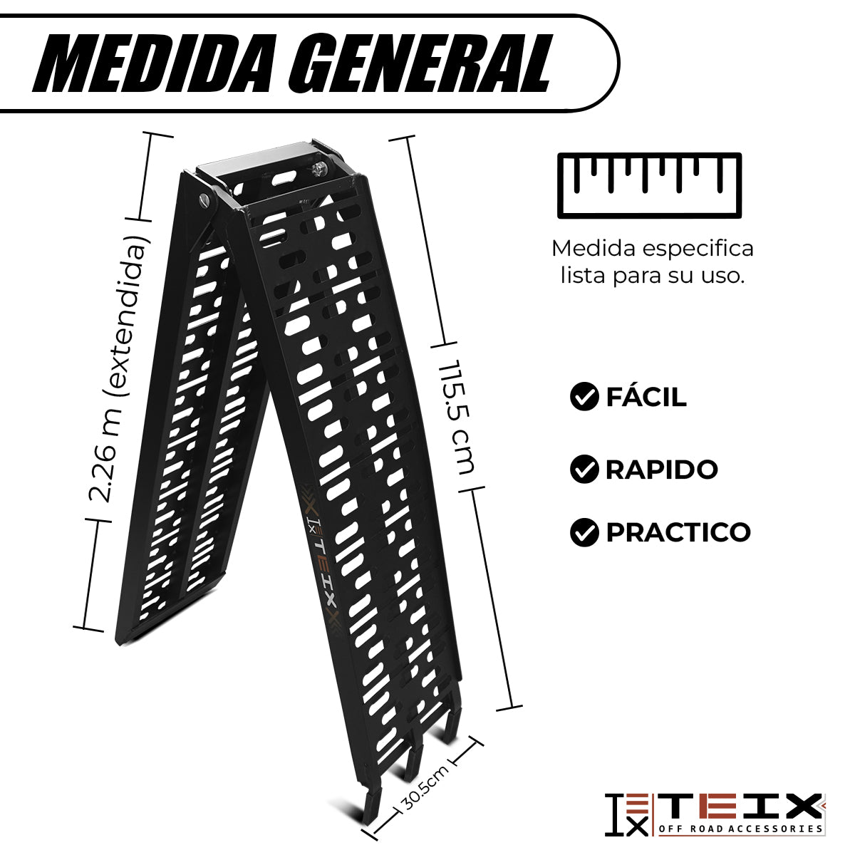 RAMPA PLEGABLE TEIX ATV Y MOTO 226X30.5 340KG (NEGRA) AB1