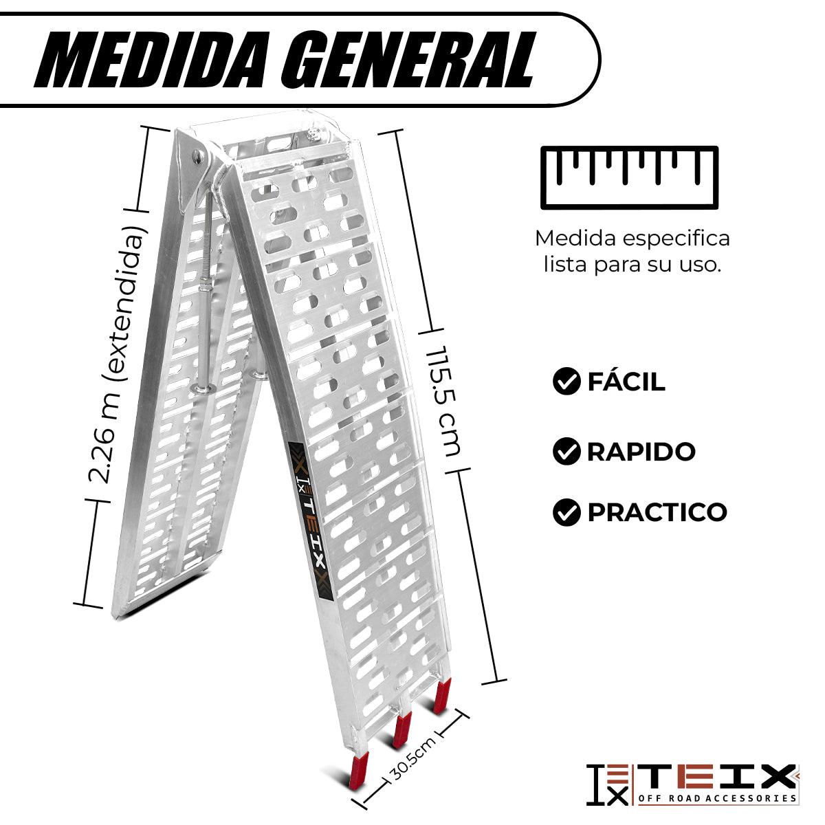 RAMPA PLEGABLE TEIX ATV Y MOTO CON BASE SOPORTE 226X30.5 680KG (ALUMINIO) AB2