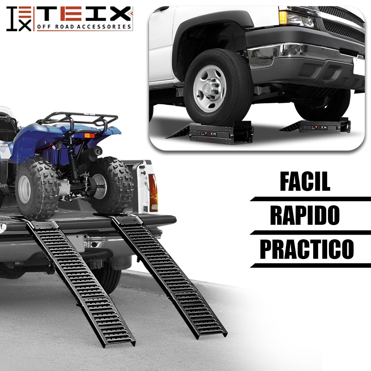 RAMPA PLEGABLE PARA MOTOCICLETA/CUATRIMOTO CARRO 250KG 197X25 NEGRA AB4
