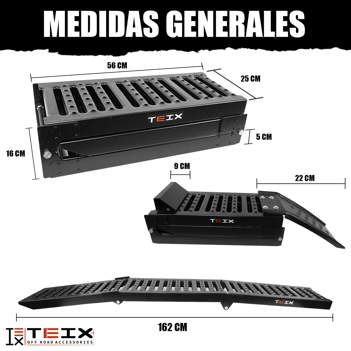 RAMPA PLEGABLE PARA MOTOCICLETA/CUATRIMOTO CARRO 250KG 197X25 NEGRA AB4