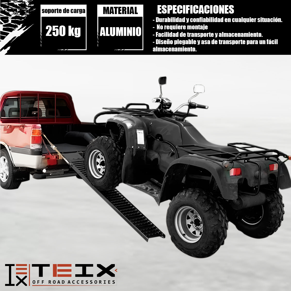 RAMPA PLEGABLE PARA MOTOCICLETA/CUATRIMOTO CARRO 250KG 197X25 NEGRA AB4