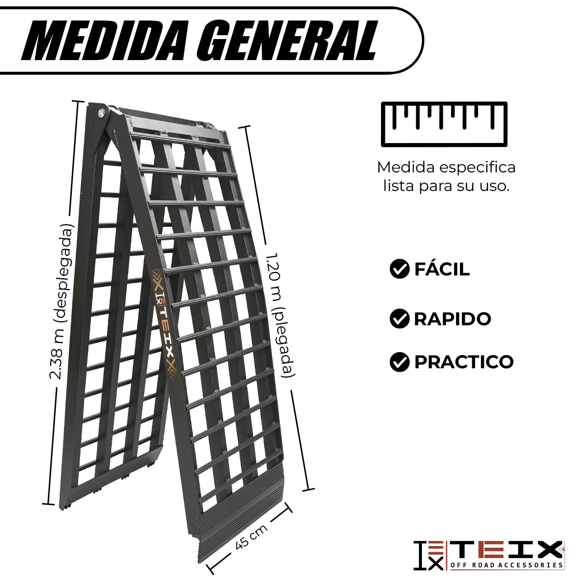 RAMPA PLEGABLE ALUMINIO PARA MOTO CUATRIMOTO RZR CAN AM 680KG 238X45 NEGRA AB6