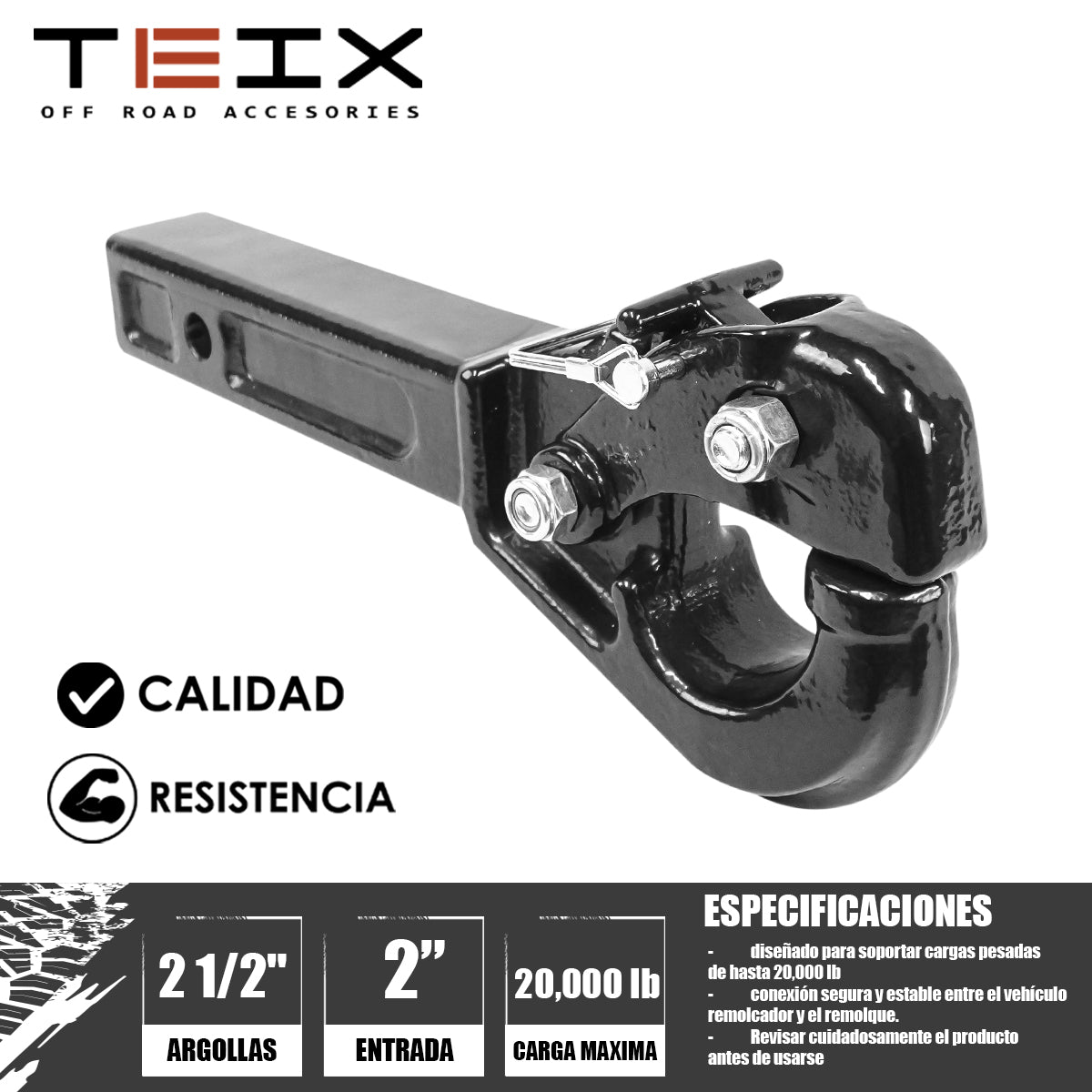 ACOPLADOR RECEPTOR TIRON COPLE CONCHA JALON TIPO GANCHO 20000 LBS TIRON TEIX