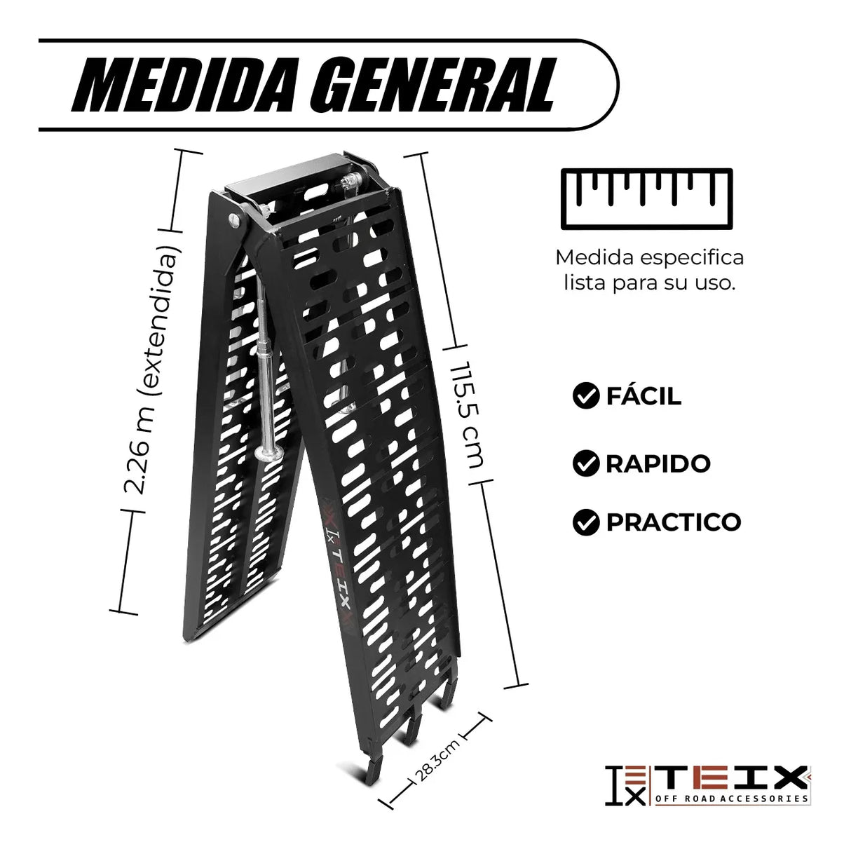 Rampa Plegable Acero Moto Cuatrimoto 800 Kg Carga Max Color