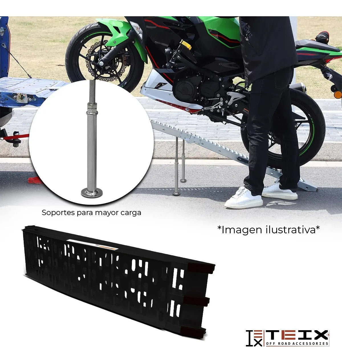 Rampa Plegable Acero Moto Cuatrimoto 800 Kg Carga Max Color