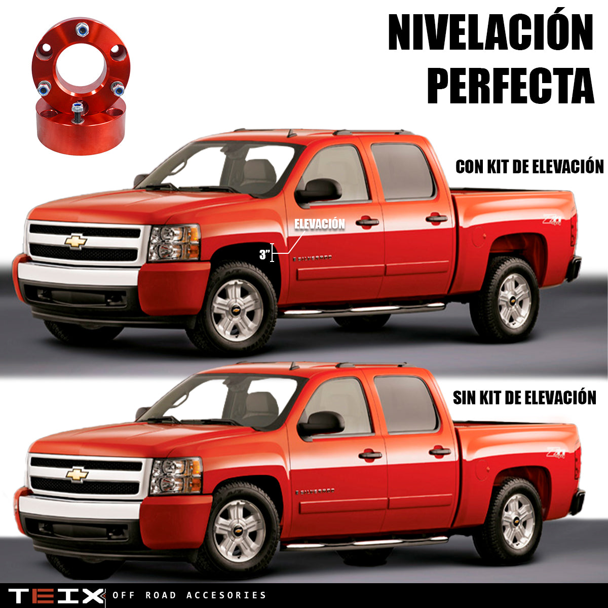 KIT DE ELEVACION TEIX CHEVROLET GMC SILVERADO/SIERRA 1500 3PULGADAS DELANTERO 2007-2019