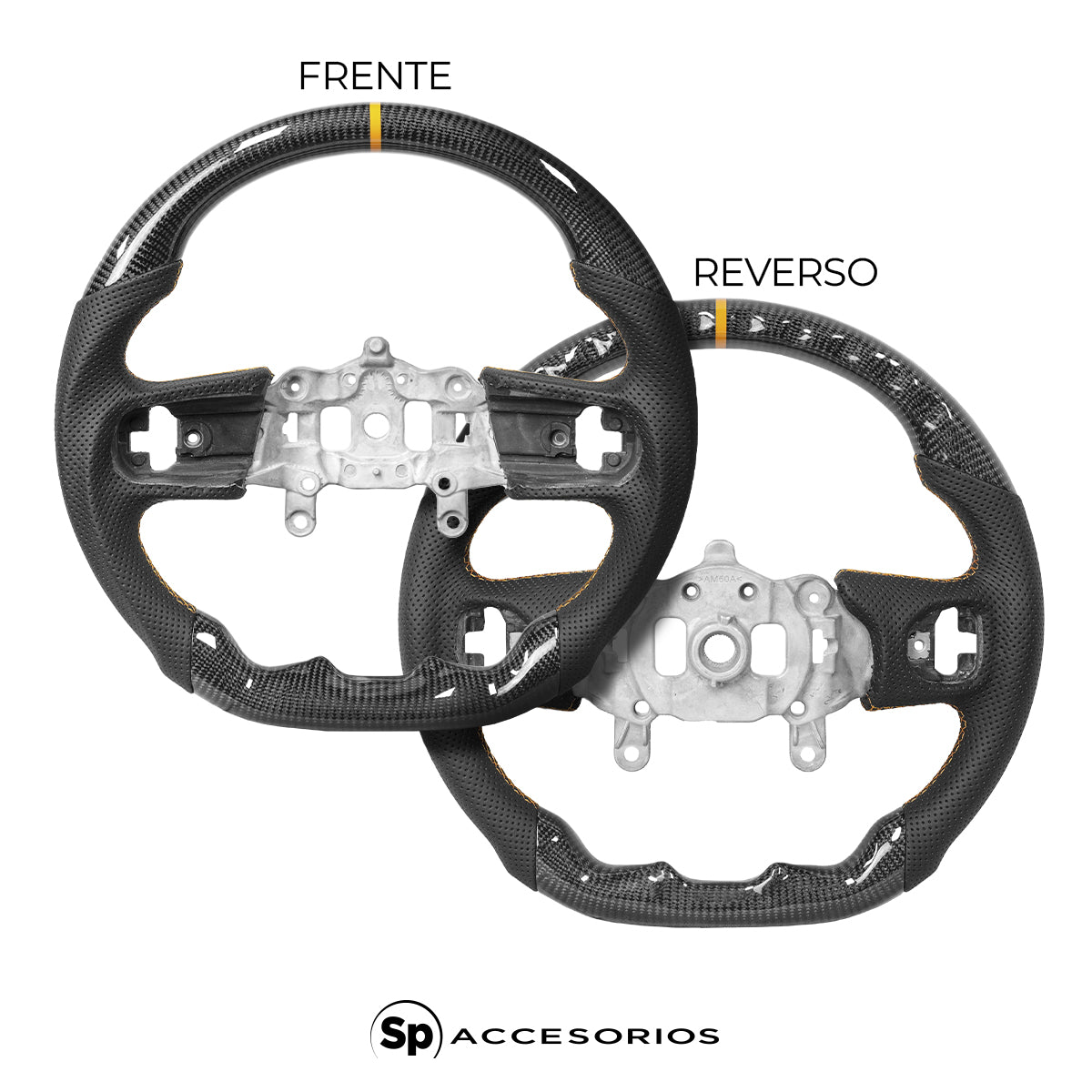 VOLANTE DE FIBRA DE CARBONO CON CUERO PERFORADO LINEA NARANJA PARA JEEP JL Y JEEP GLADIADOR